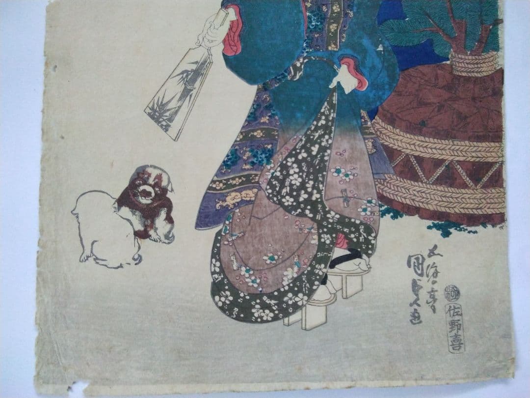 浮世絵 　「五節句の内　睦月」　五渡亭　国貞　３枚続