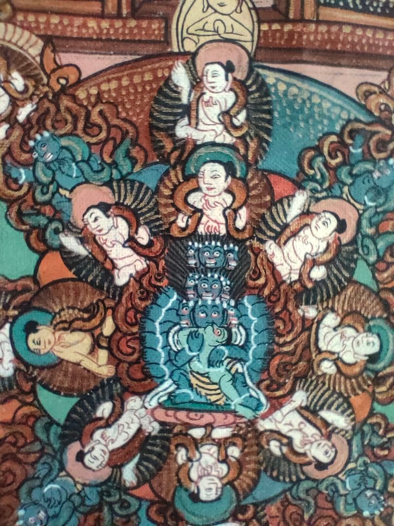 ●チベット仏教 曼荼羅 タンカ 肉筆 ヤブユム 忿怒尊仏画細密画額装ネパール美術