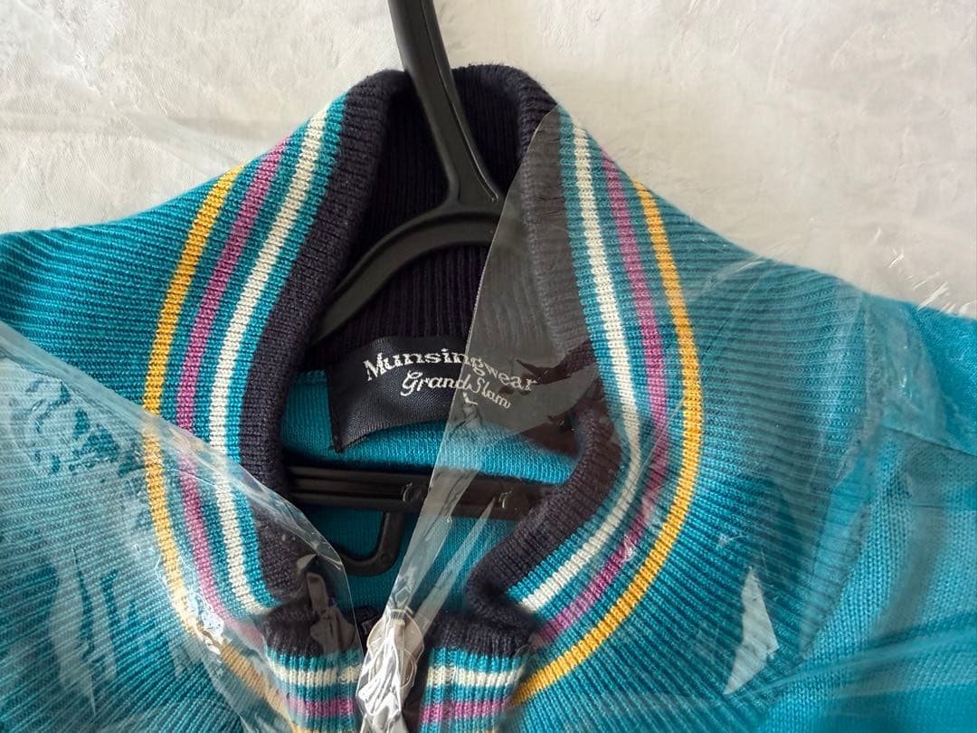 Munsingwear 青 ジップアップ セーター