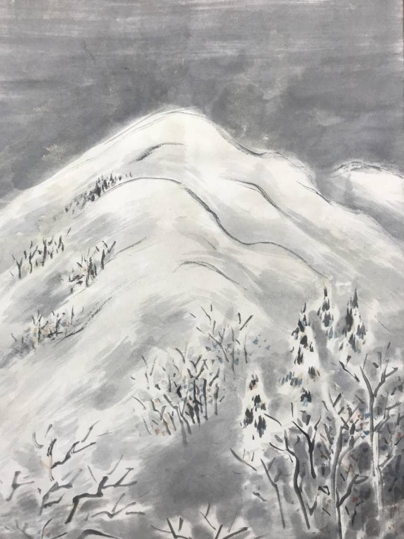 岡田淡雅/瑞雪山家人物図/山水図/雪景山村図/掛軸/名家伝来/AC-474