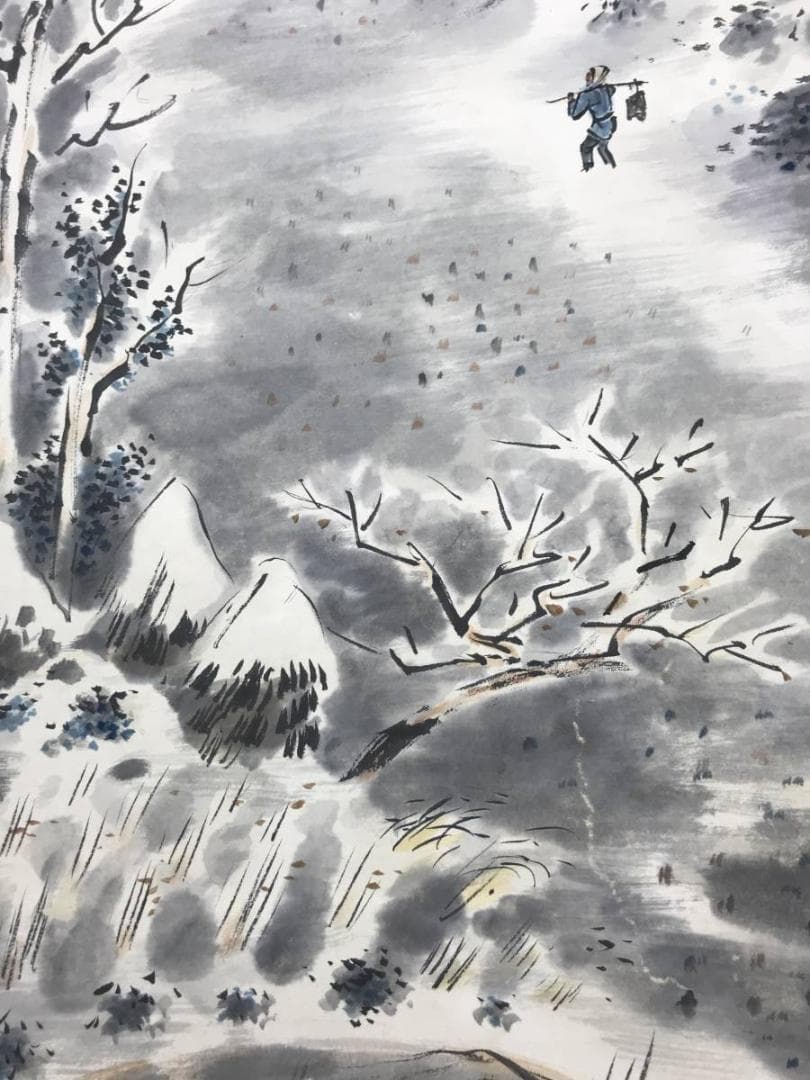 岡田淡雅/瑞雪山家人物図/山水図/雪景山村図/掛軸/名家伝来/AC-474