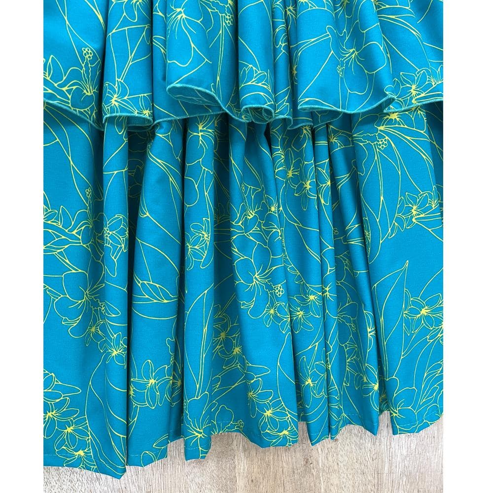 #2237　新品　フラ　フラダンス　75cm　三段フリル　パウスカート　グリーン