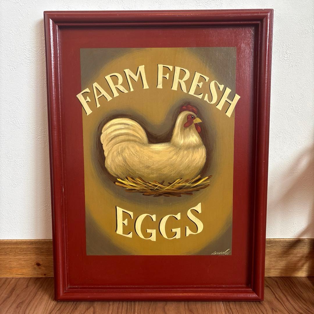 アメリカ製 ハンドペイント　ニワトリの額絵