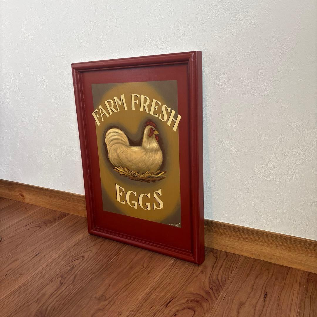 アメリカ製 ハンドペイント　ニワトリの額絵