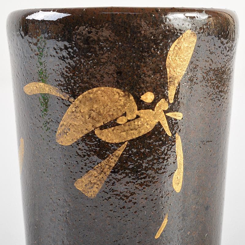 煎茶道具　三浦竹軒作　黒地泥金　坂田習軒画　巾筒　共布共箱　V　R5613