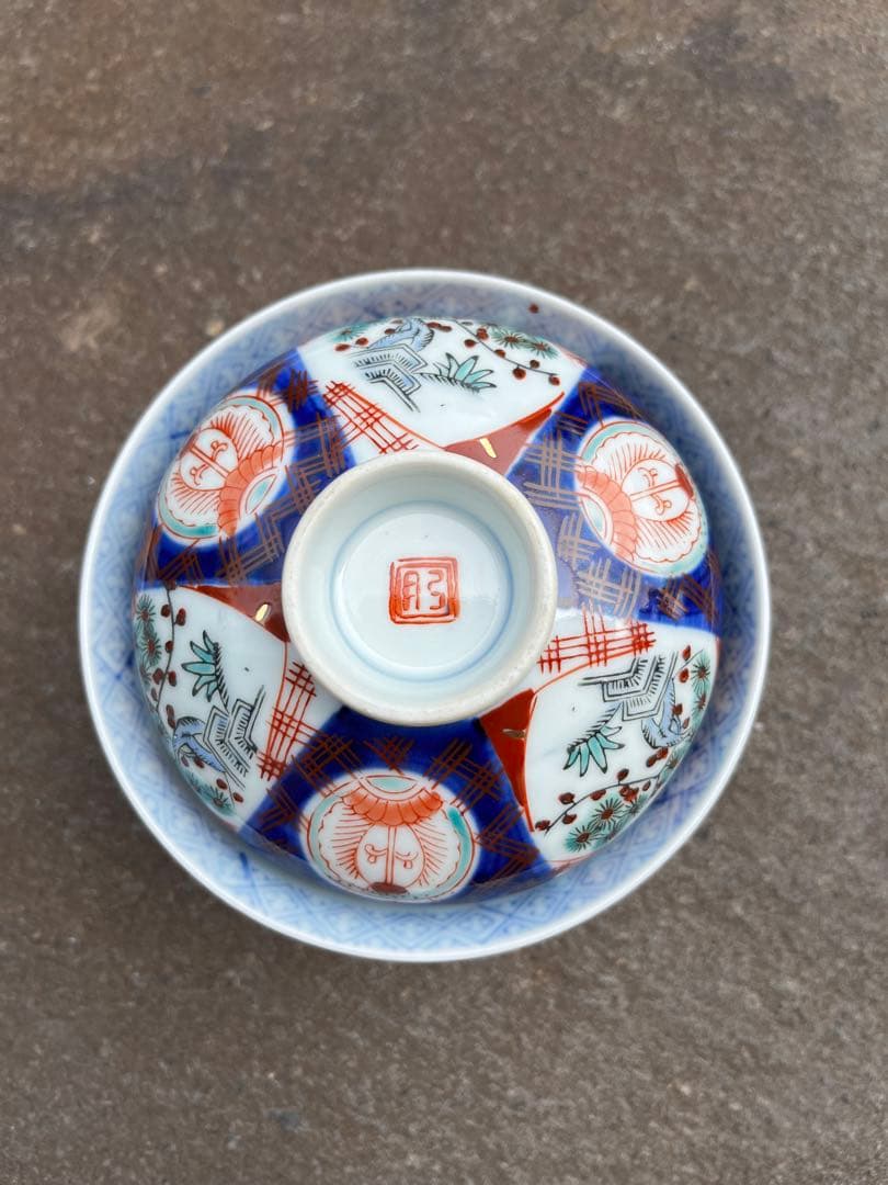 古伊万里 錦手 月弓銘 赤絵 金彩 蓋付 丼鉢 4客 鉢 懐石 料理　①