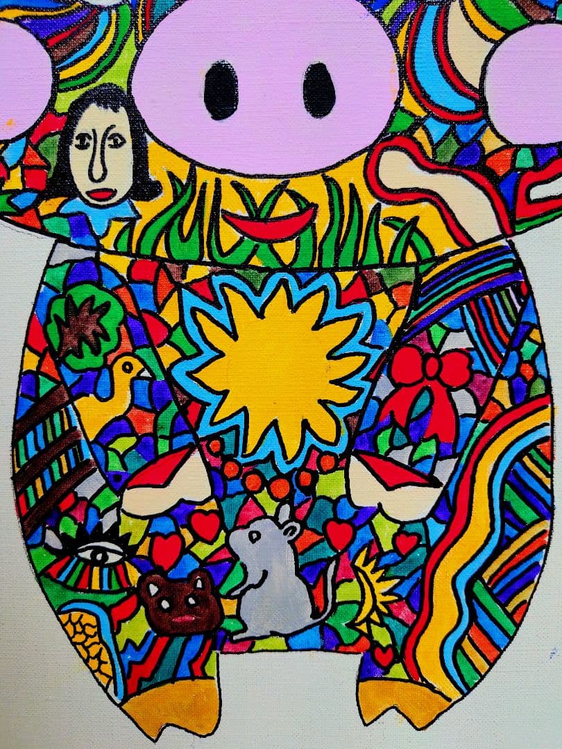 【F6号】ジミー大西【Pig】手描き作品/表裏サイン/油彩/アクリル/絵画/額縁