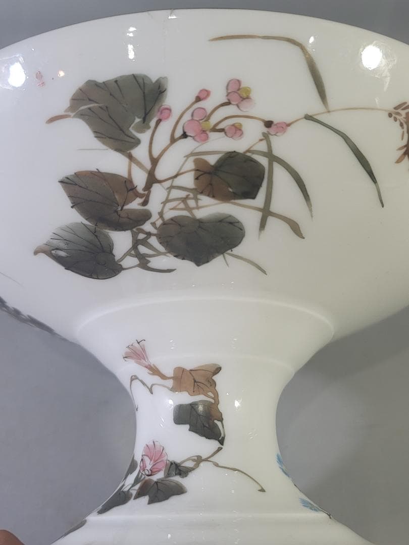 明治 九谷 金彩 草花鳥梟細密画 高碗 超絶技巧 美品 DT803
