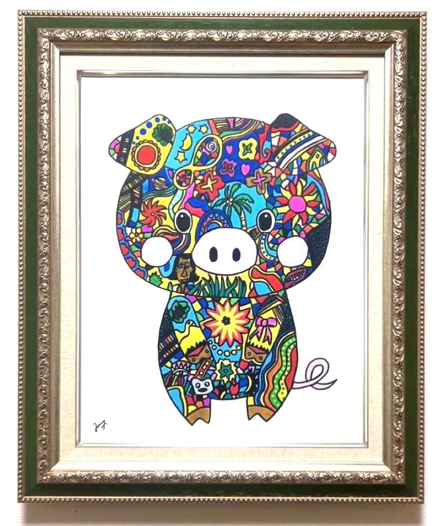 【F6号】ジミー大西（PIG）手描き/表裏サイン有り/油彩/アクリル/絵画/額縁