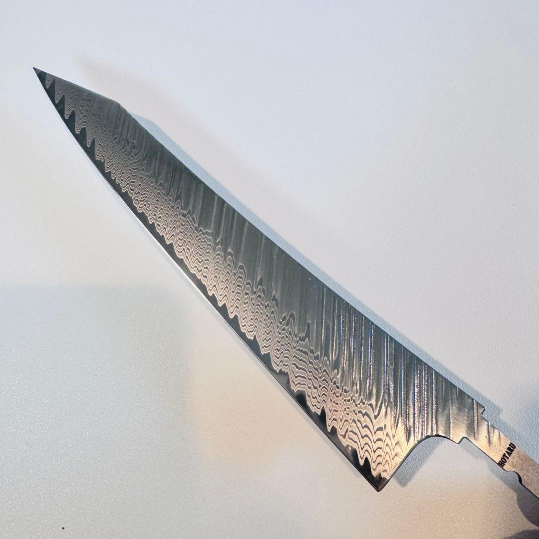 切付牛刀 240mm ダマスカス 刀身（柄なし）反りの剣型　筋引シェフナイフ
