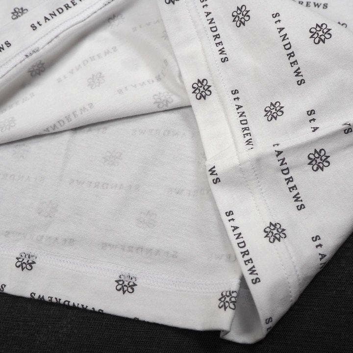 新品 セントアンドリュース ゴルフ 全面ロゴ モックネック シャツ 白 LL