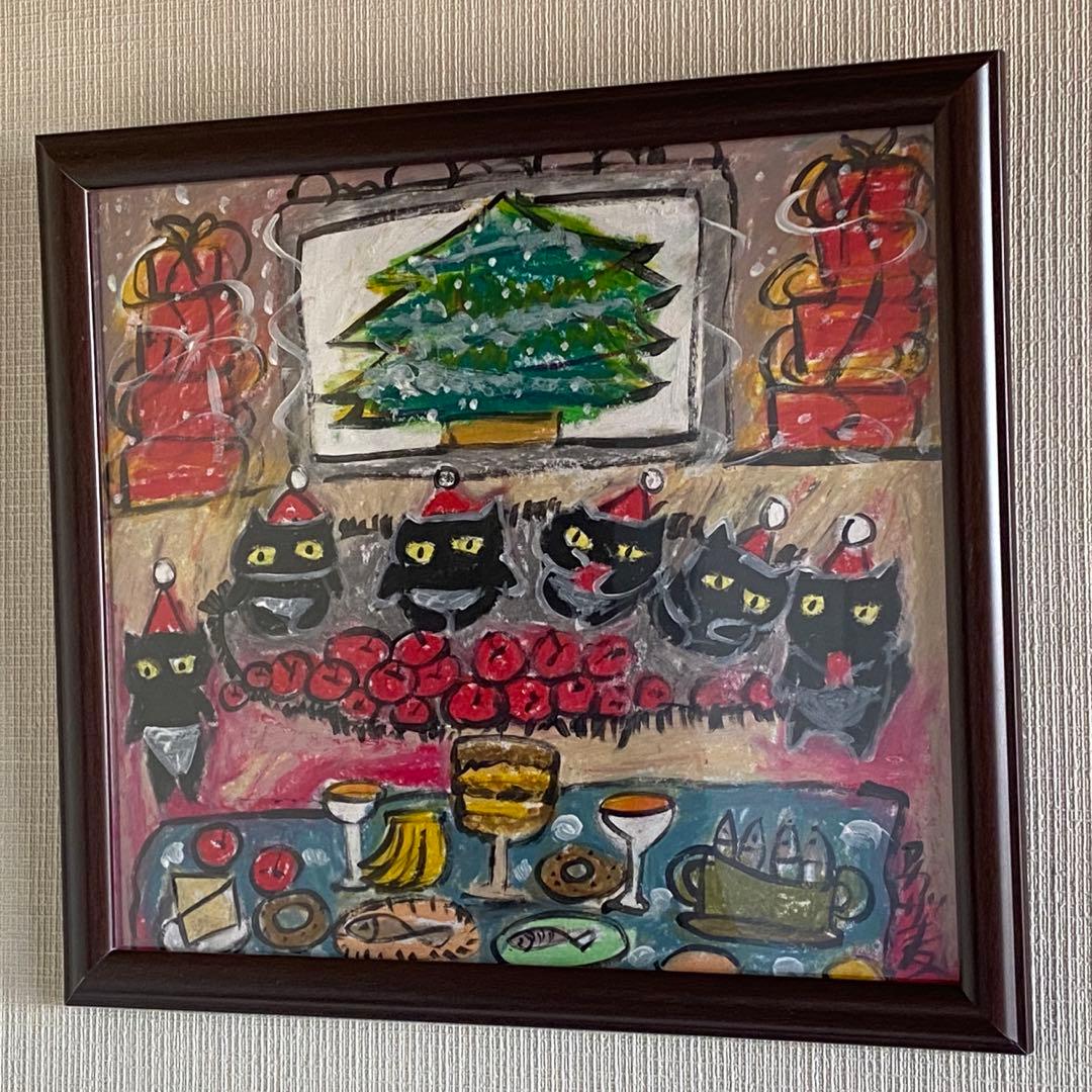 絵画 。壁掛け絵【猫ちゃんたちの幸せなクリスマスパーティー】04