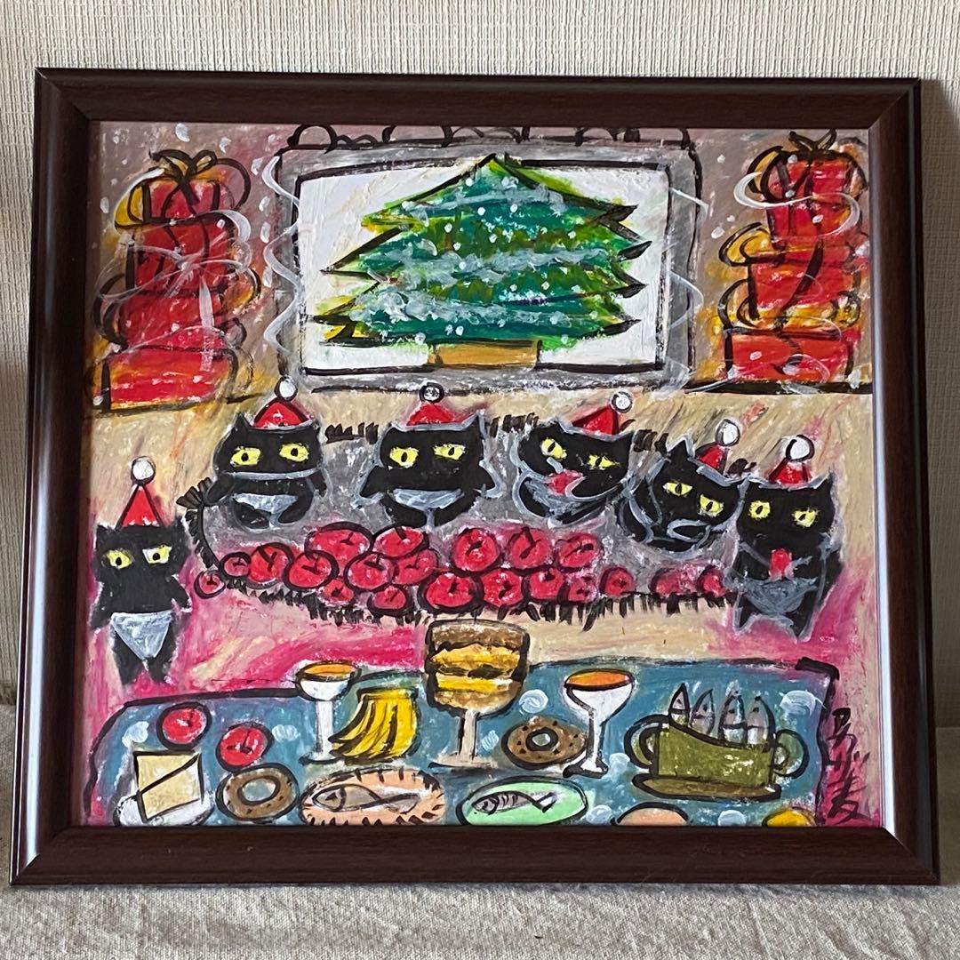 絵画 。壁掛け絵【猫ちゃんたちの幸せなクリスマスパーティー】04