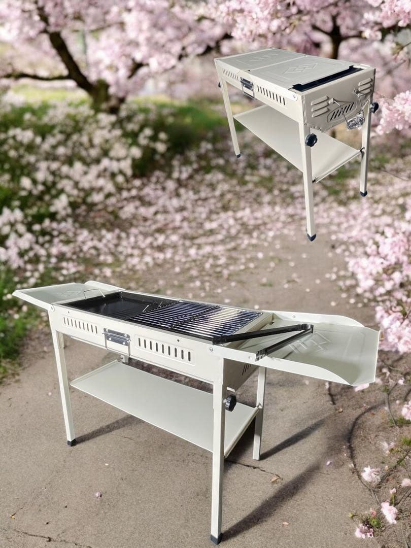 バーベキューグリル 120cm 折りたたみ式 収納ケース付き　ブラック、ホワイト