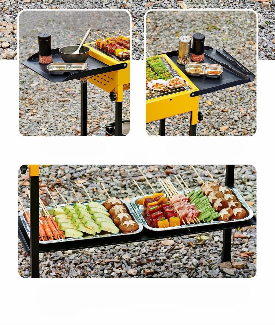 バーベキューグリル 120cm 折りたたみ式 収納ケース付き　ブラック、ホワイト