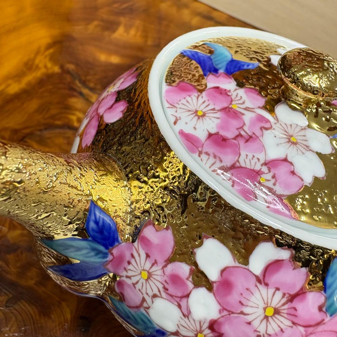 有田焼 金龍窯 伝統工芸師 江口天童 金彩桜絵　急須　煎茶道具