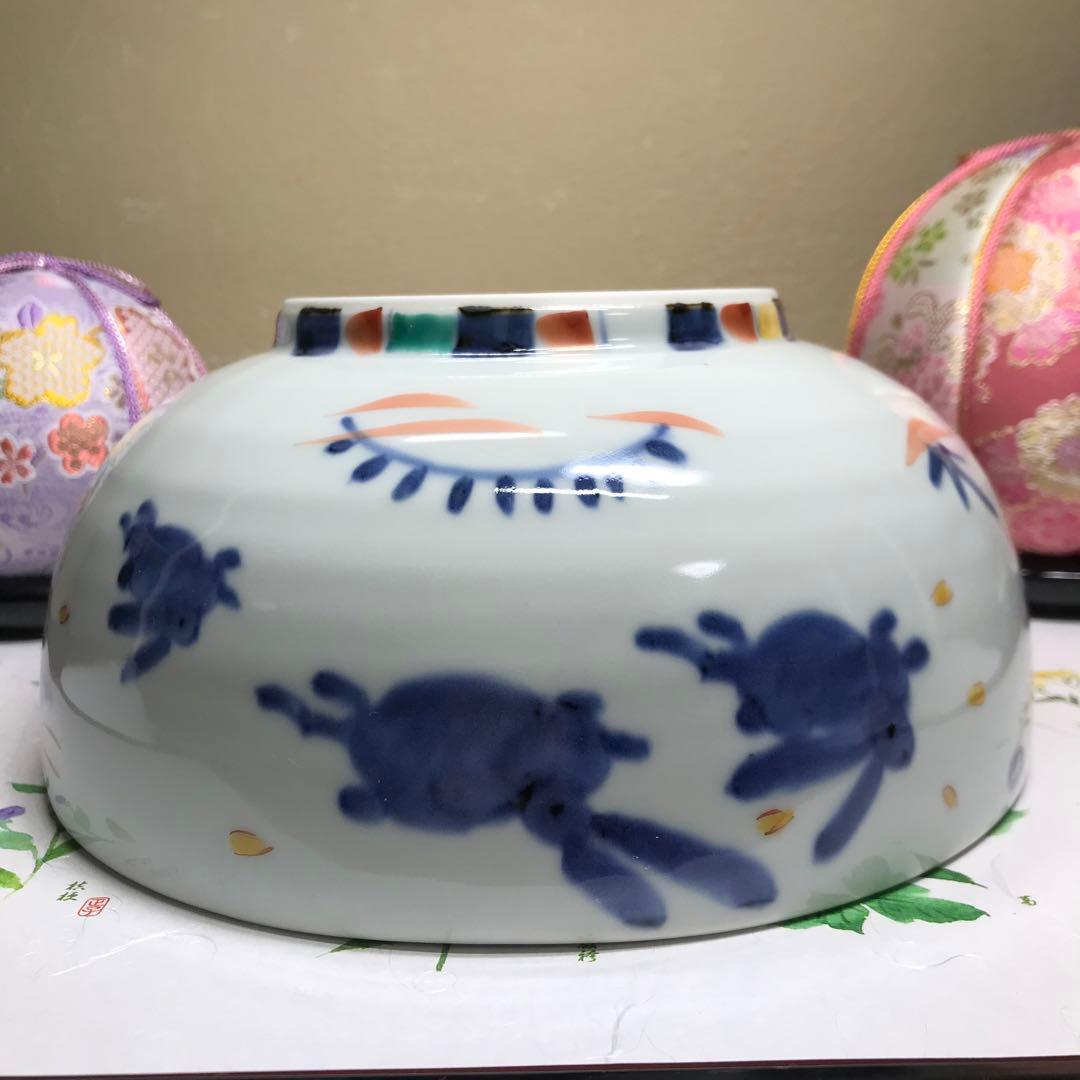 福珠窯　うさぎの染錦の鉢　1客