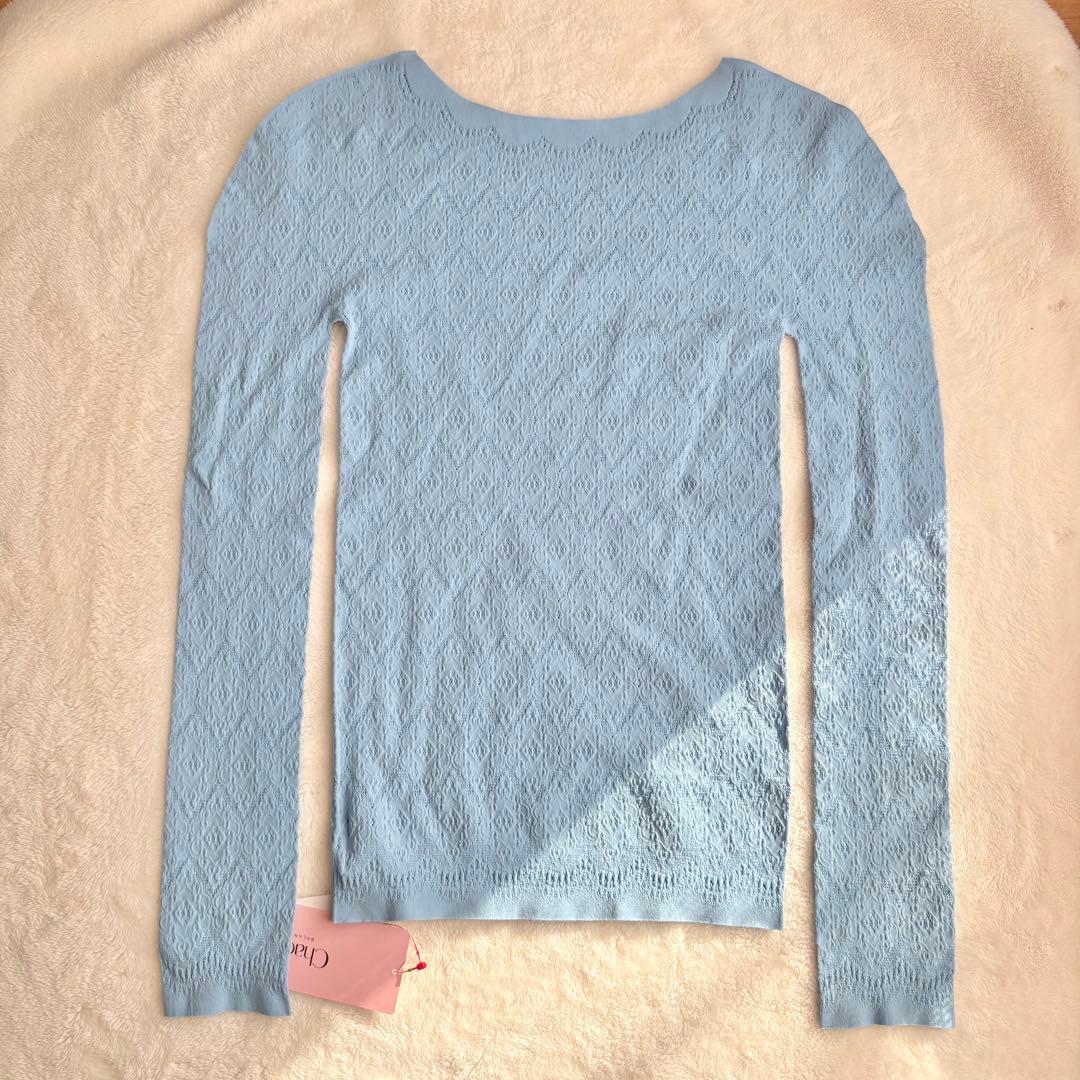 【新品】ジゼルレース長袖ニットトップ M ブルー チャコット