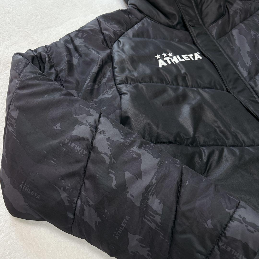 【美品】アスレタATHLETA フード付きロングベンチコートキッズ160黒カモ