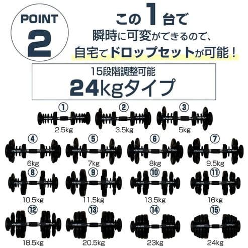 TOP FILM 可変式ダンベル 24kg 15段階調整 専用台付