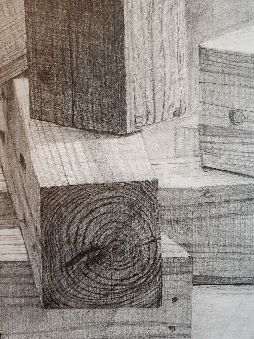 Build 木材の構造美を描いた鉛筆作品 A3(650×500mm)