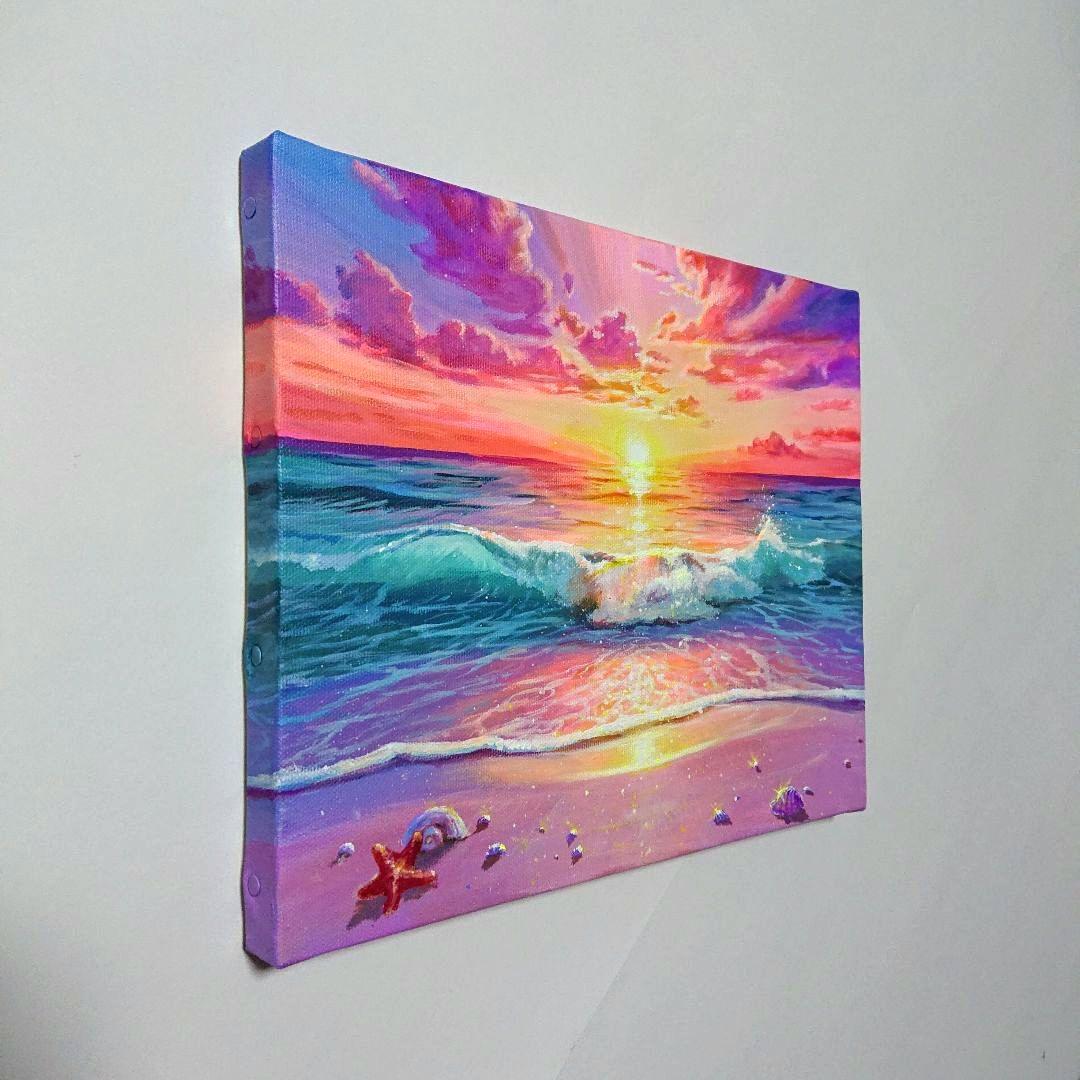 【真夏の夕焼け】アクリル画 F3 風景画 絵画