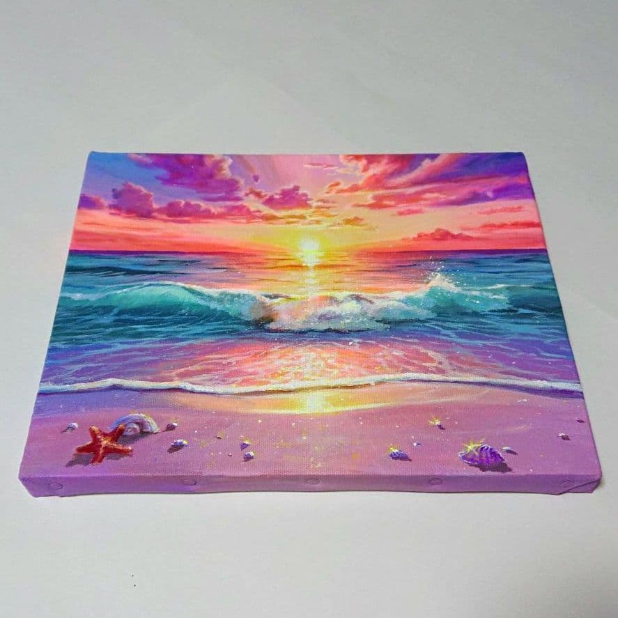 【真夏の夕焼け】アクリル画 F3 風景画 絵画