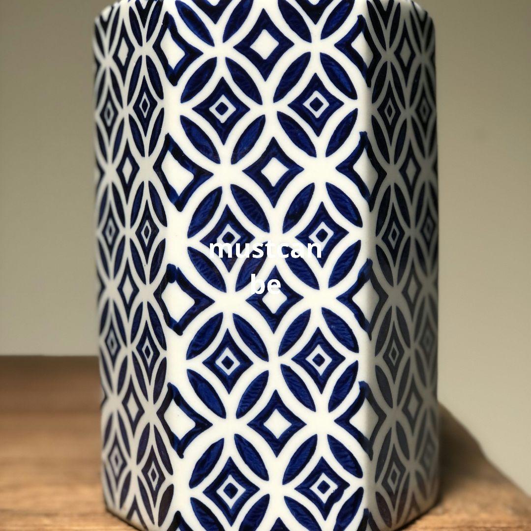 青花磁 青花缶六角茶缶 景徳鎮 陶磁器 装飾品 現代工芸品 美術品 置物