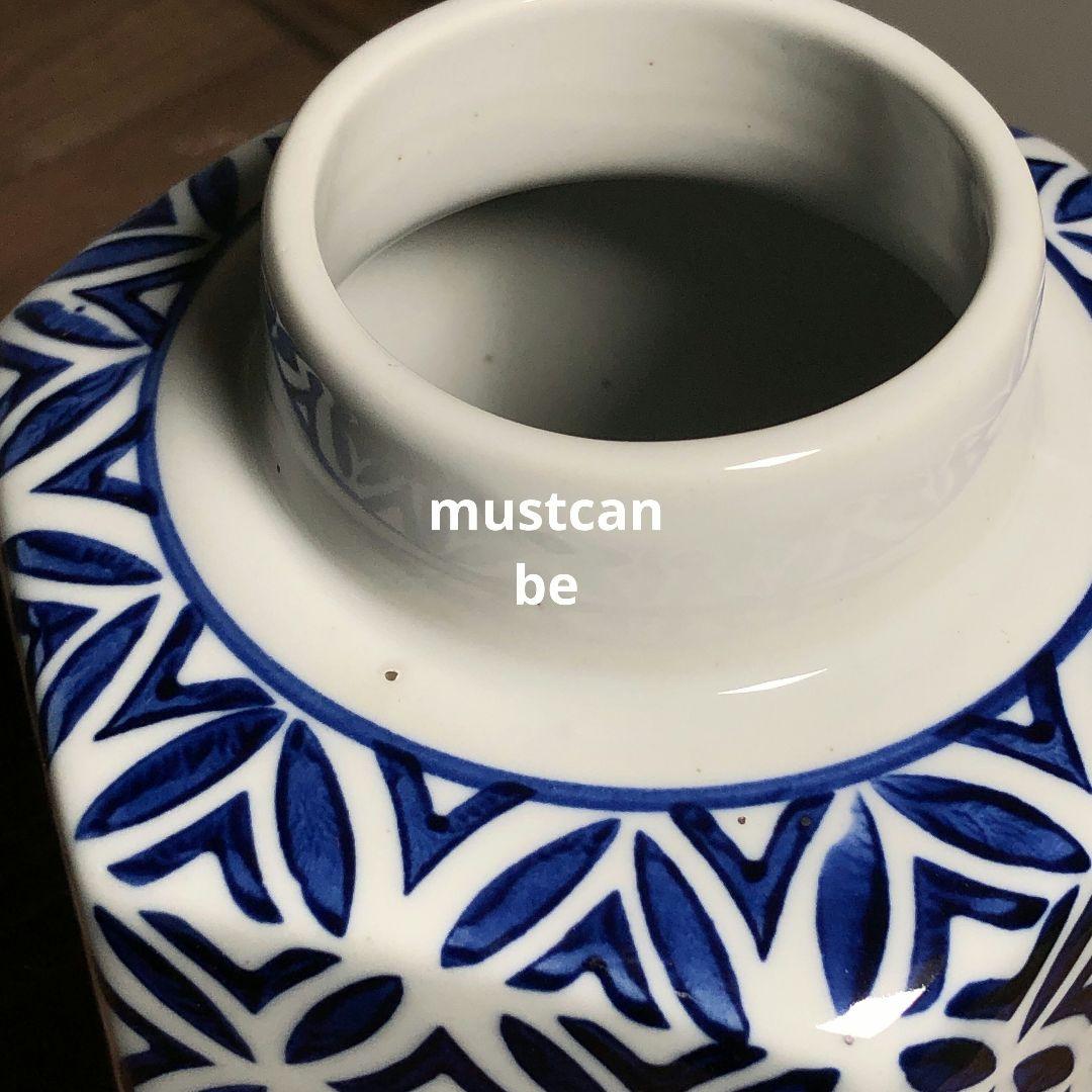青花磁 青花缶六角茶缶 景徳鎮 陶磁器 装飾品 現代工芸品 美術品 置物