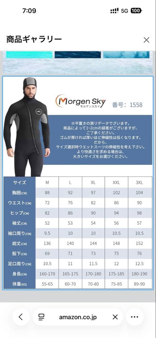 ウェットスーツ　フルスーツ5mm
