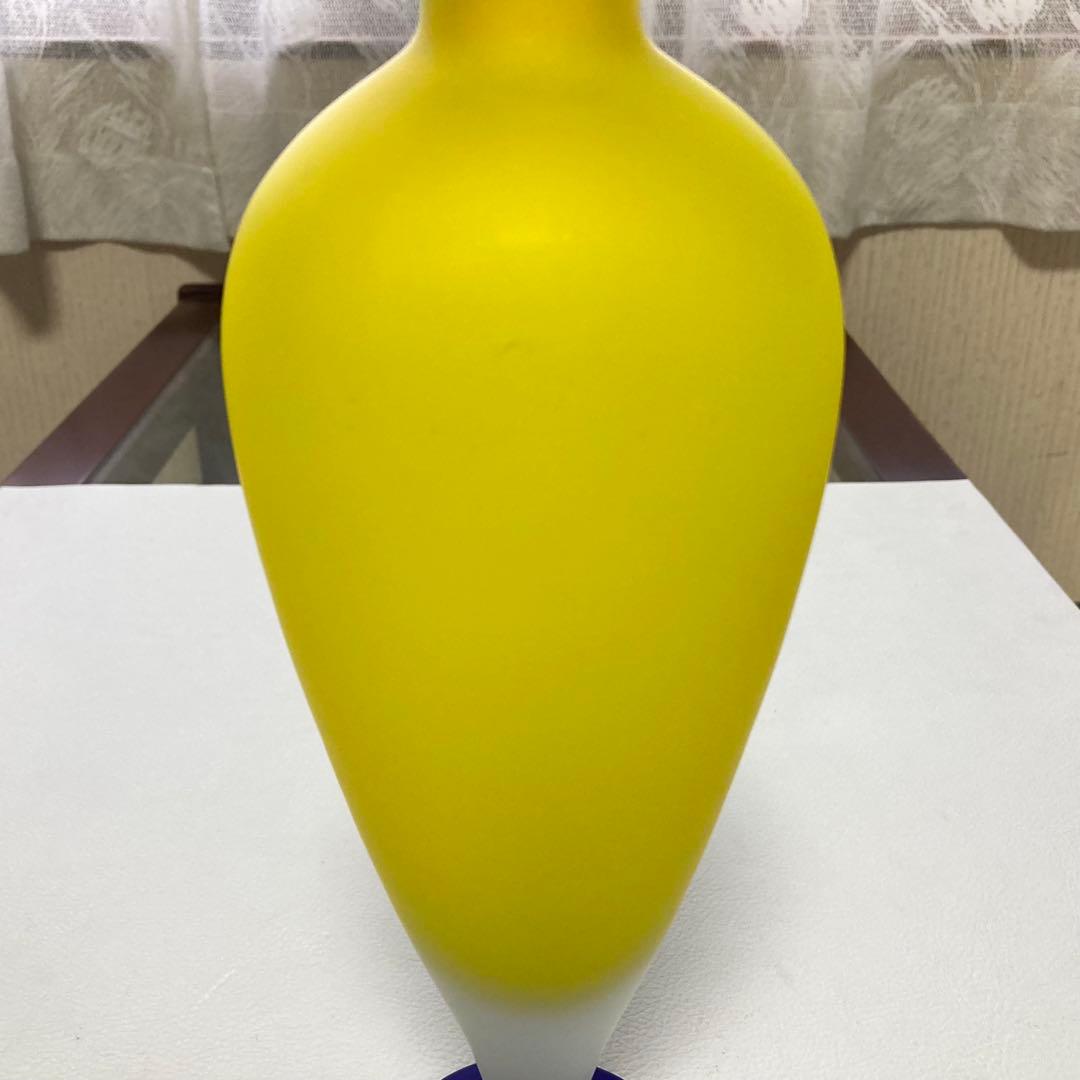 HOYAクリスタル 花瓶 花器 フラワーベース 置物 硝子 イエロー 青 レトロ
