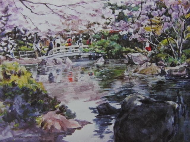 求正美、【見付天神】、希少画集画、風景、自然、さくら