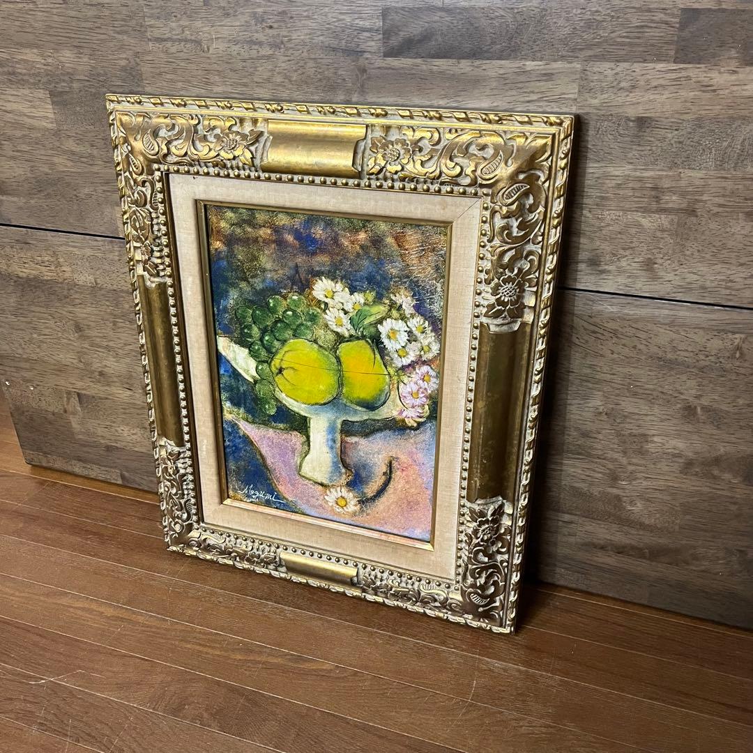 【アンティーク】額装 額縁 小林恵 F4号 静物画 果物と花 油絵 油彩画 絵画