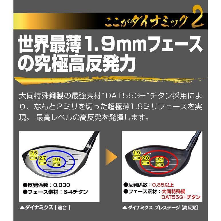 ・新品 ダイナミクスプレステージ 高反発ドライバー 三菱製 超軽量プラチナ飛匠