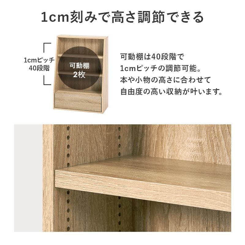 1cm刻みで調節引き出し付き本棚 ロー 幅60cm ナチュラル [8480]