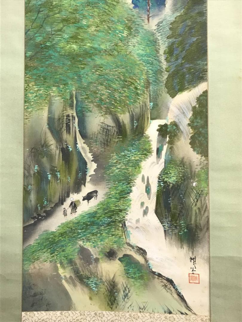 【真作】雅鳳/月夜道図/山水図/人物図/掛軸/名家伝来/AD-40