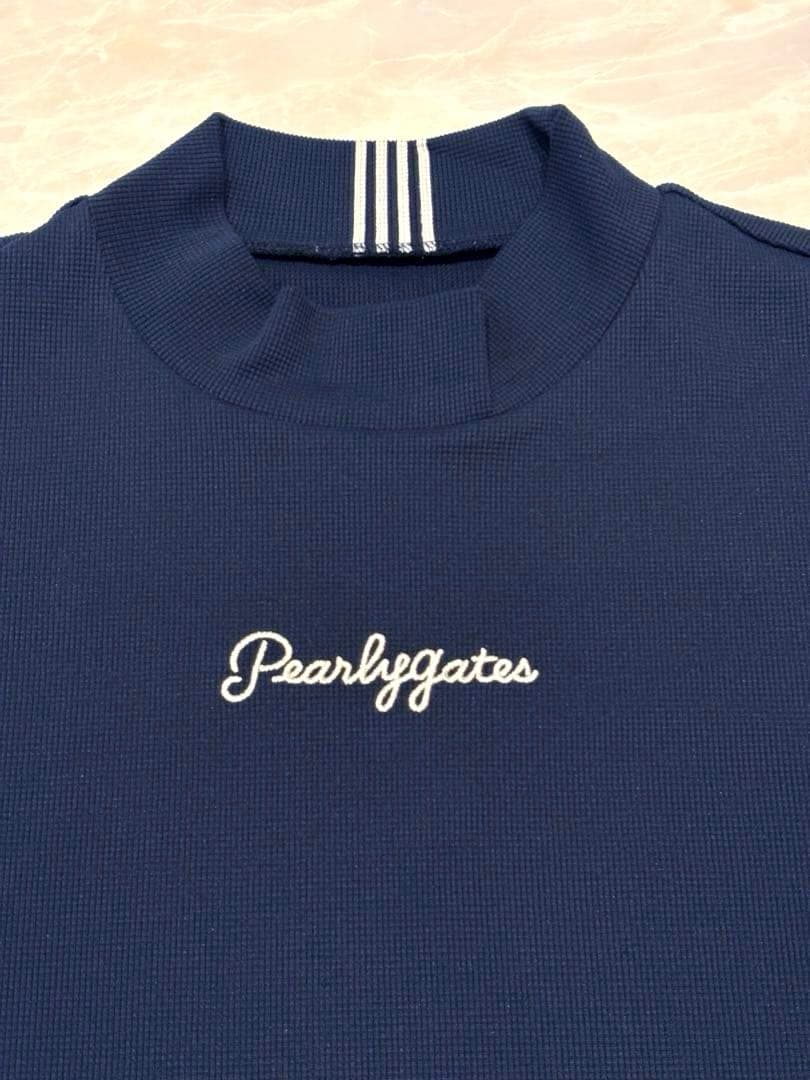 美品　PEARLY GATES 半袖モックネック　4 シンプルロゴ　ネイビー