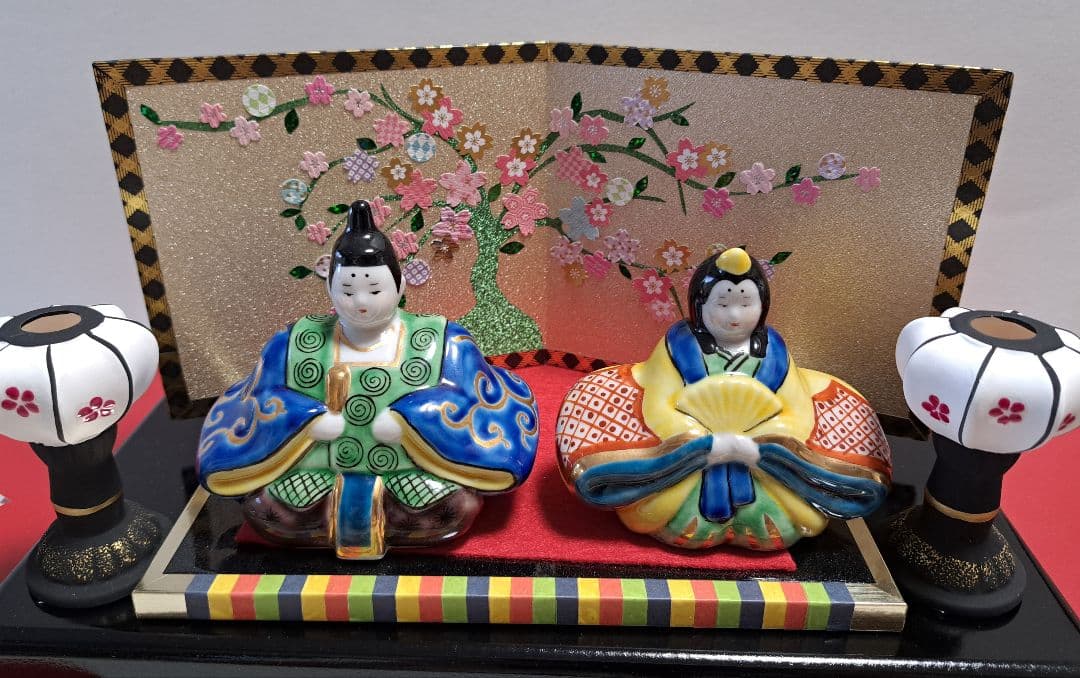 特価3月3日まで k-⑪九谷焼 ひな人形 3号 親王飾り 菊仙作 唐草 鹿の子
