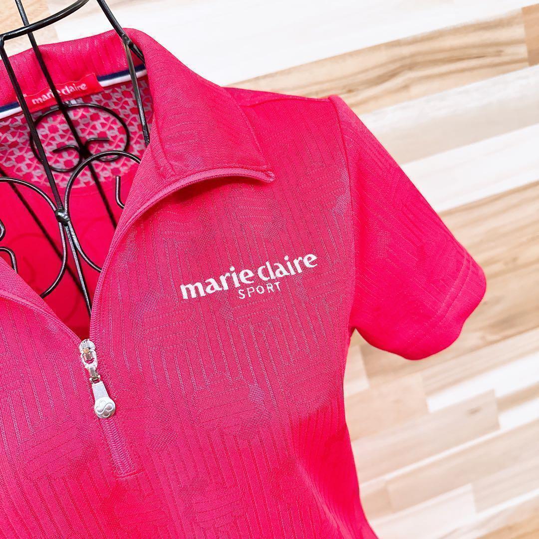 【マリクレール】ゴルフ 半袖ワンピース ビビットカラー 春夏 M ピンク×白