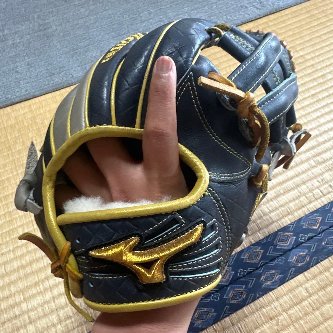 ミズノプロ　軟式用グローブ ネイビー/ゴールド 　　　　　　内野手用