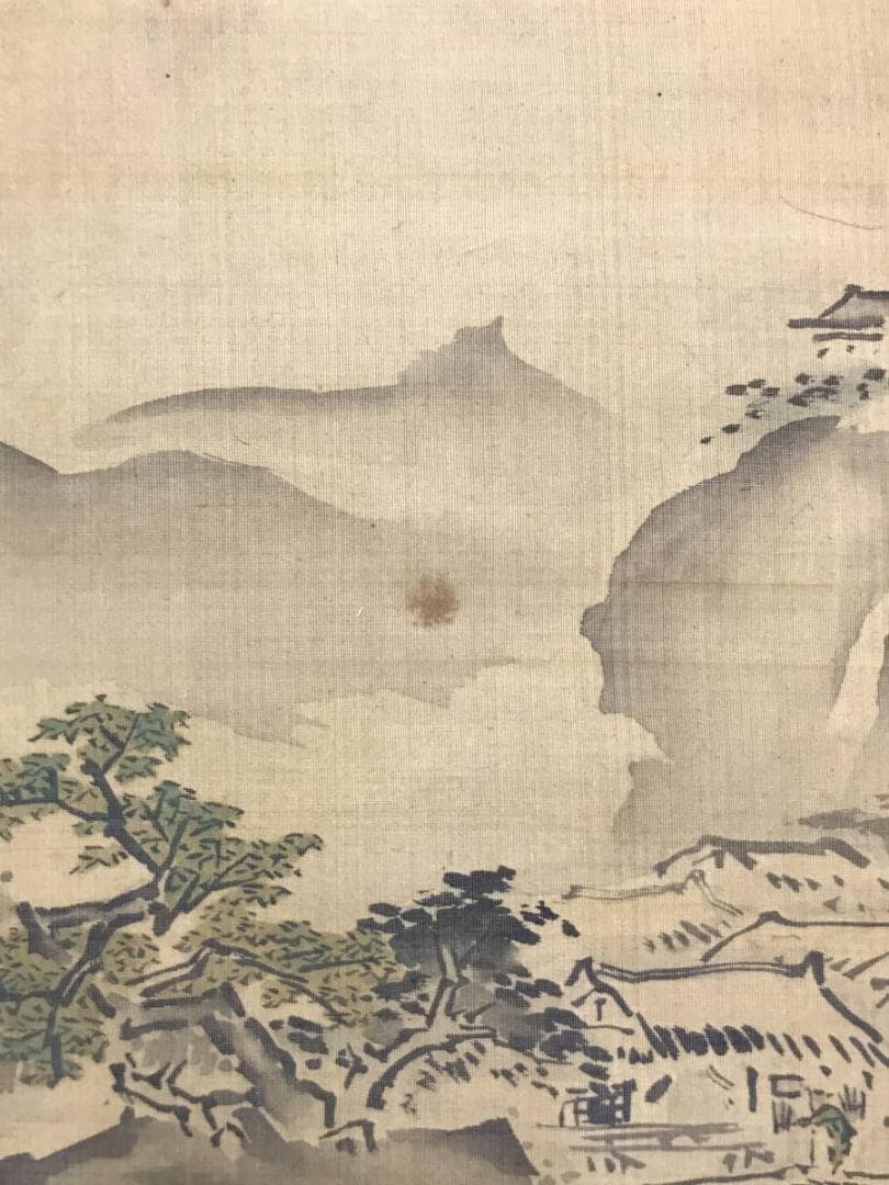【真作】索外/山村漁師図/山水図/横物/掛軸/名家伝来/AC-660