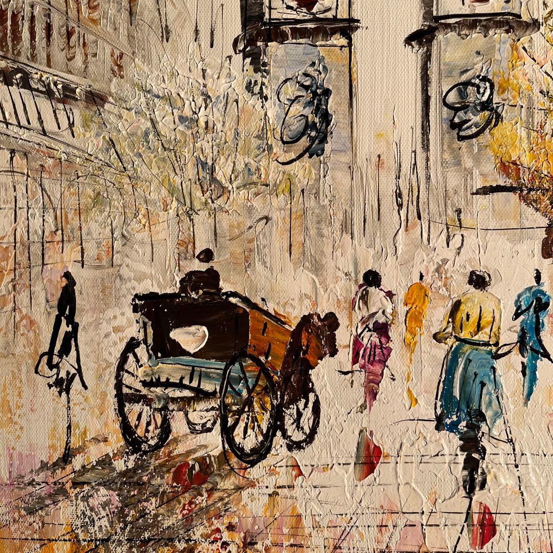 手書き油絵 パリの風景 凱旋門 額付 絵画 インテリア 油彩画