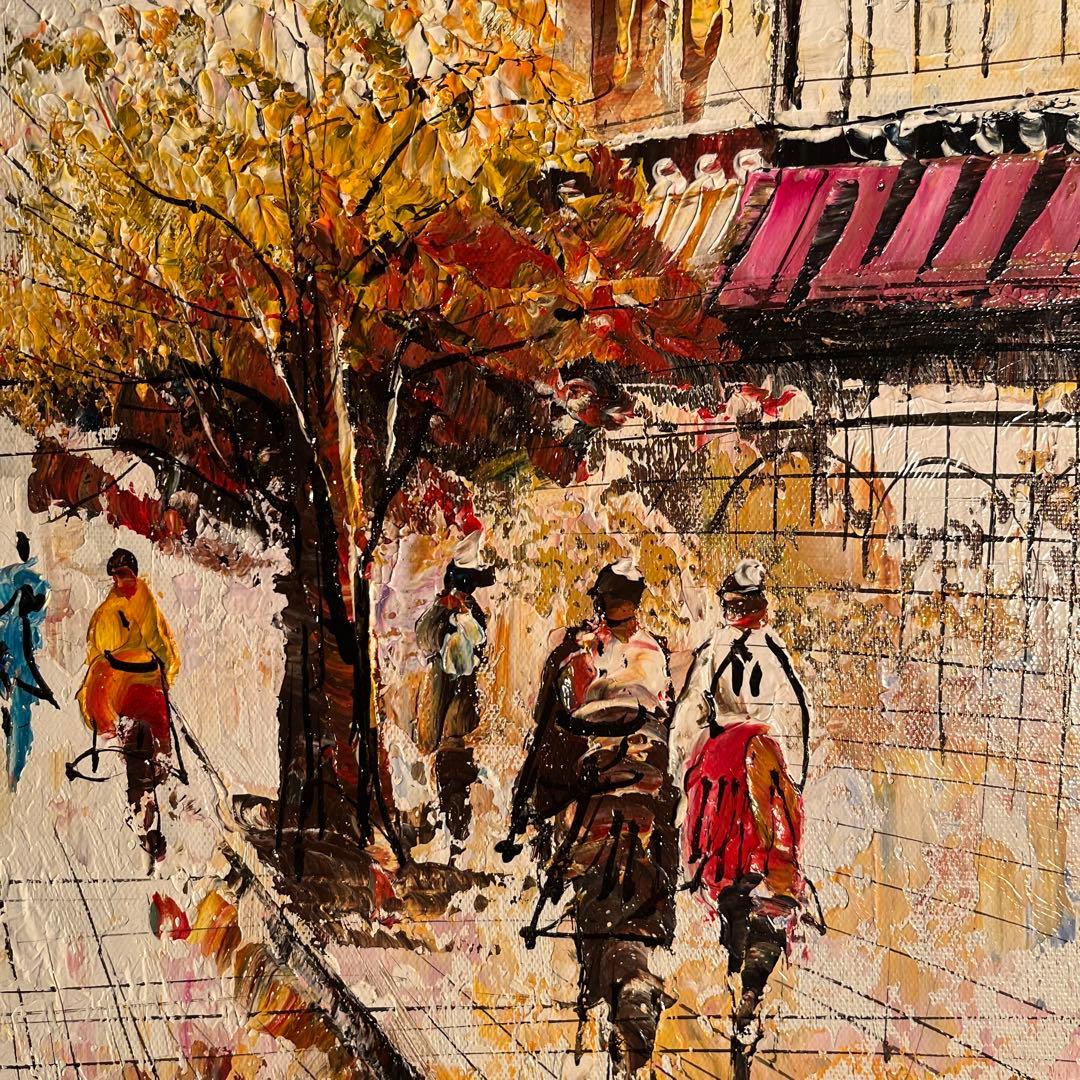 手書き油絵 パリの風景 凱旋門 額付 絵画 インテリア 油彩画