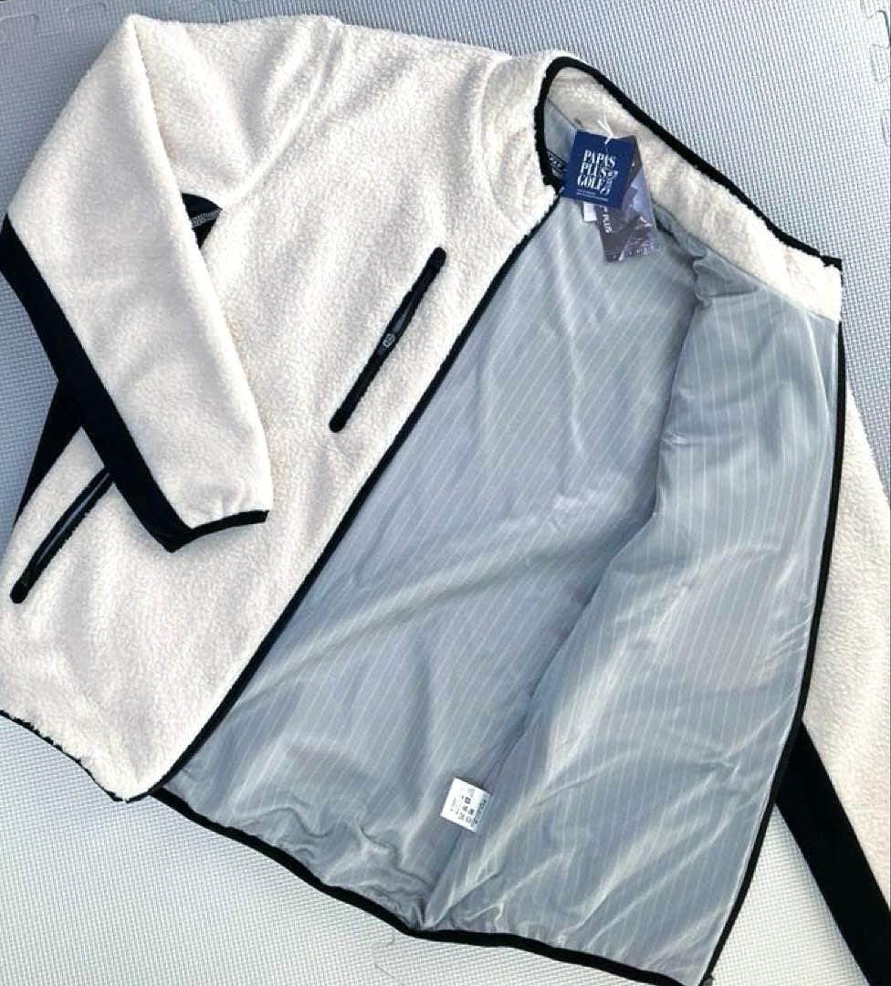 PAPAS PLUS GOLF フルジップ 裏付きフリースブルゾン（WHT／M）