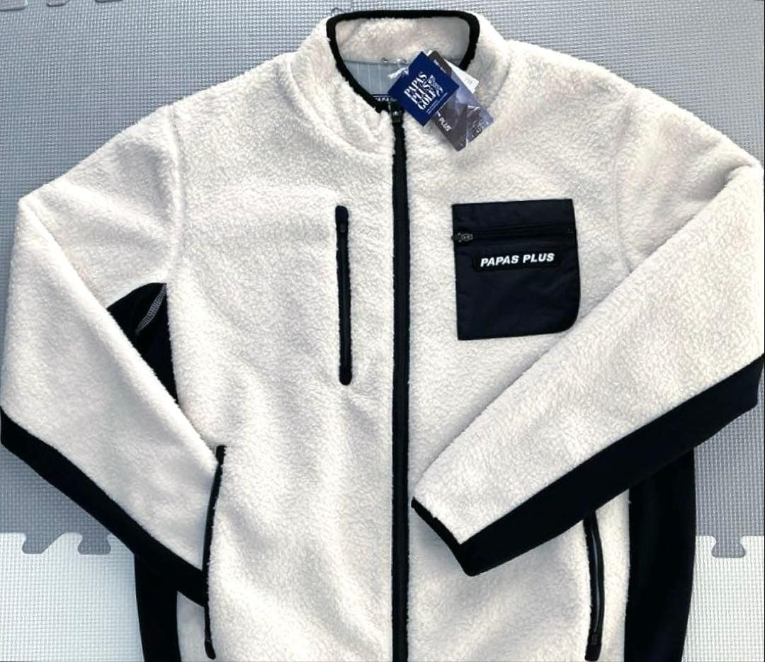 PAPAS PLUS GOLF フルジップ 裏付きフリースブルゾン（WHT／M）