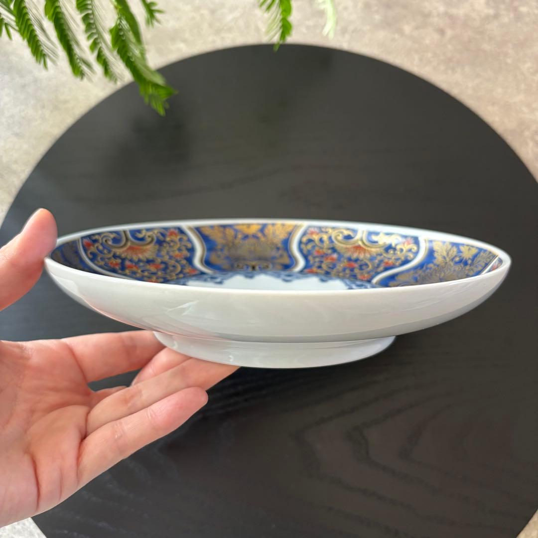 献上古伊万里　大皿　５枚セット　藍色　ブルー　約20cm 多用皿　金彩　和食器