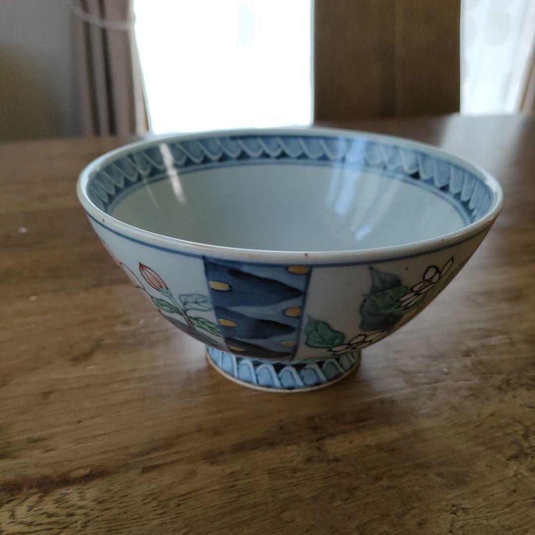 有田焼　佐藤走波　染錦草花文　飯碗　茶碗
