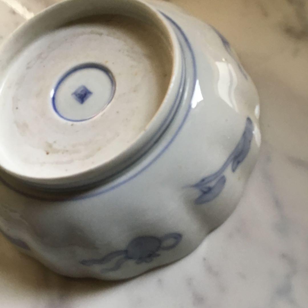 江戸後期　古伊万里　膾皿　松竹梅に蝶紋様　二客