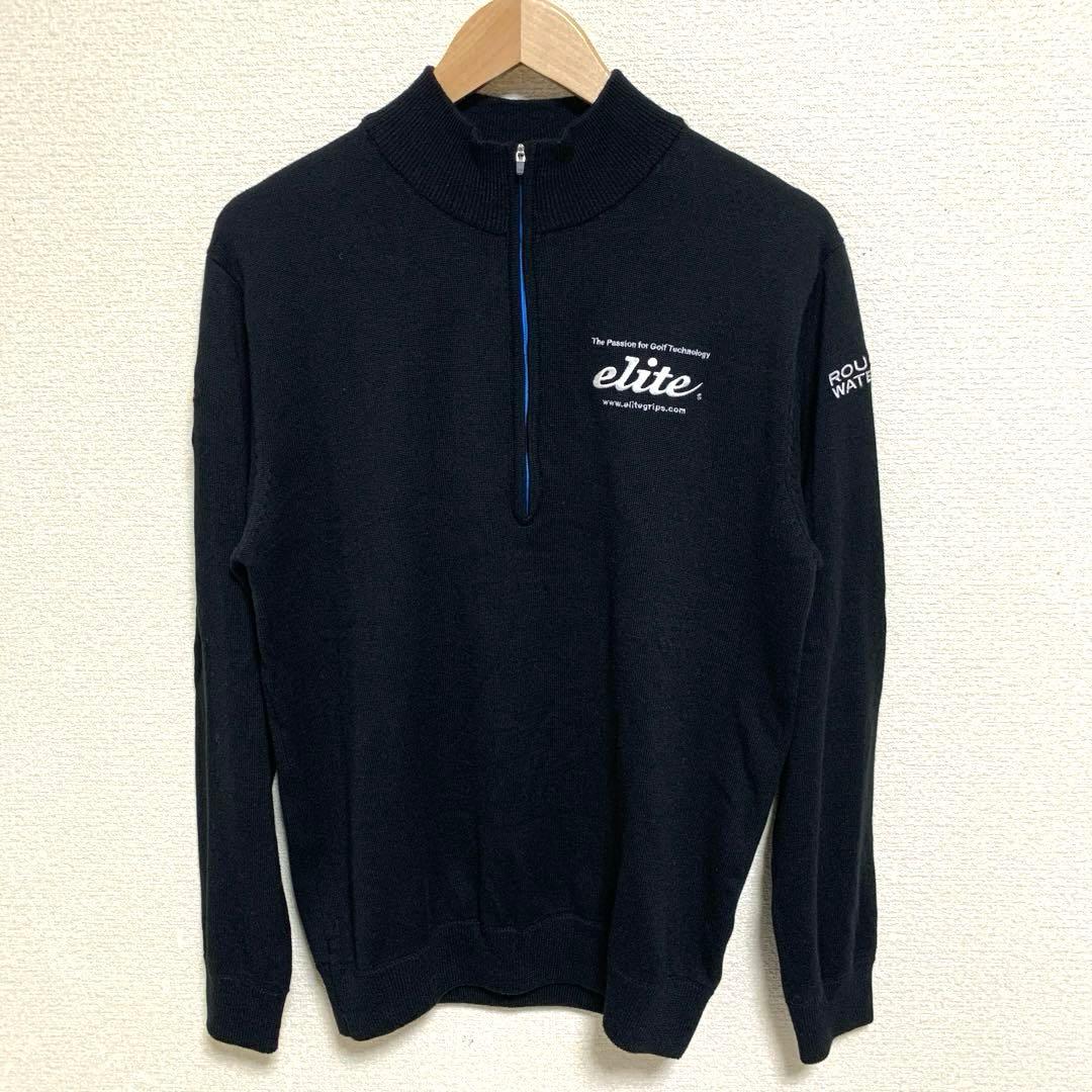 【美品】elite grips. ジップアップニット セーター L 刺繍ロゴ 黒