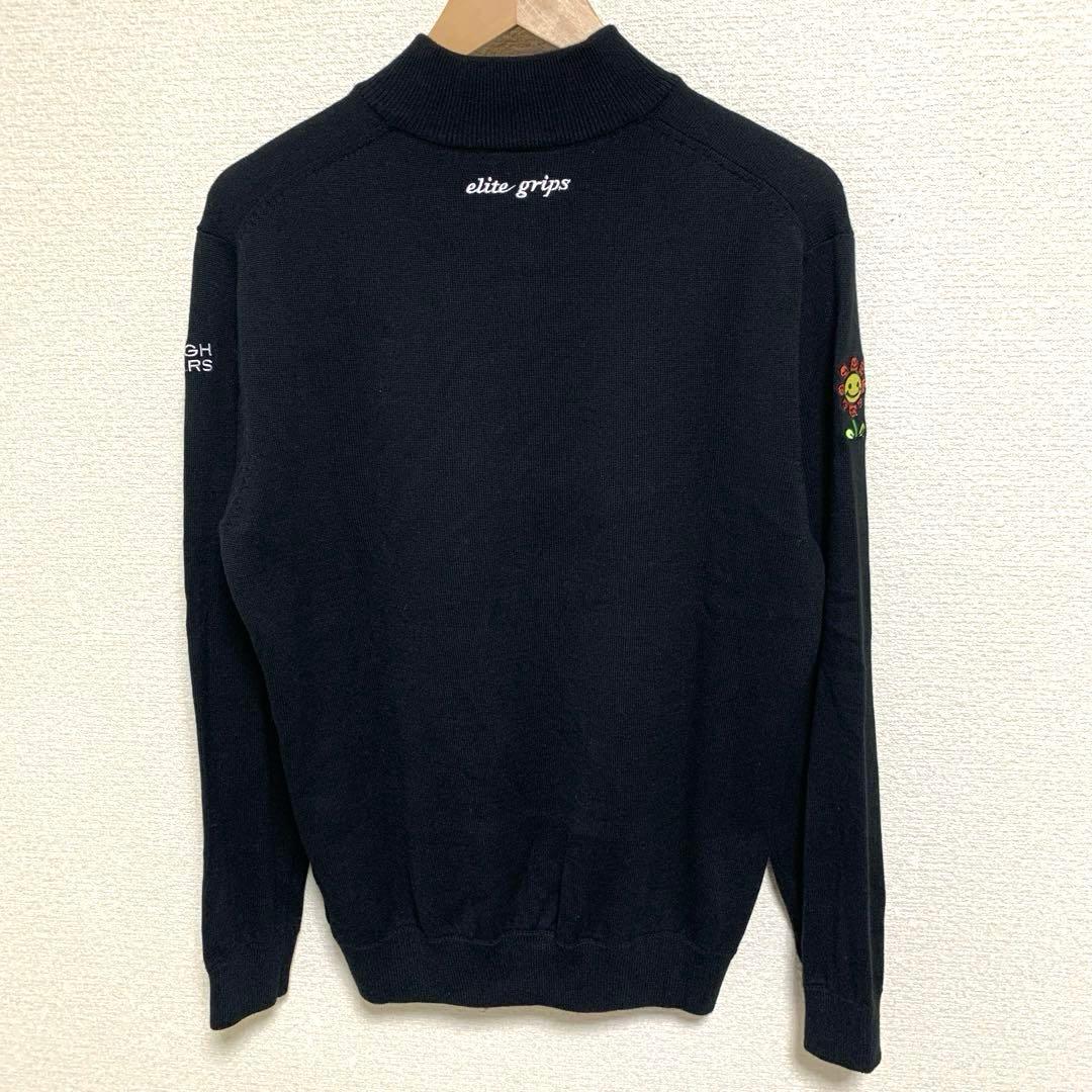 【美品】elite grips. ジップアップニット セーター L 刺繍ロゴ 黒